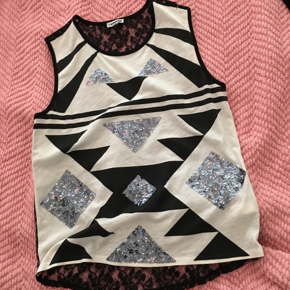 NWOT S Express Top w/ Sequins & Lace detail - Picture 6 of 7